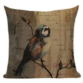 Axyaa Retro Bird Text Flower Cotton Linen Cushion Cover