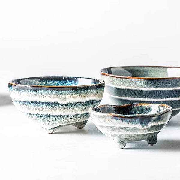 Axya Ceramic Hot Pot Sauce Dish Bowl - Japanese Style Striped Seasoning Bowl.