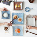 Axya Blue & White Ceramic Square Dinner Plate Set