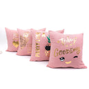 Axyaa Pink Pillow Cover with Soft Gold Foil Heart-Pineapple Design for Home Decor