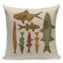 Colorful Fish Pattern Linen Cushion Cover by Axyaa