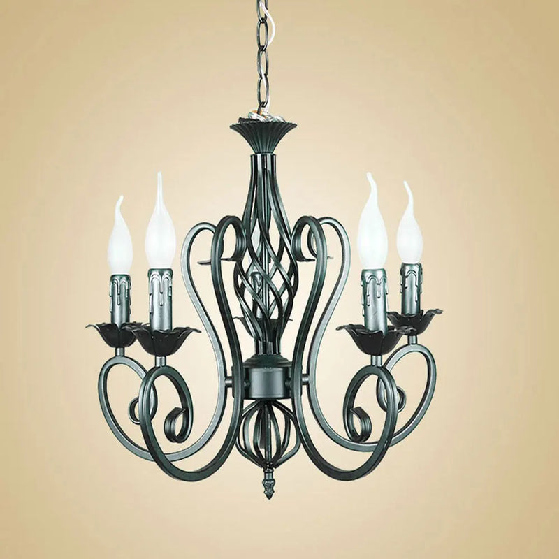 Axyaa Black Iron Chandelier with E14 Candle Lights for Modern Home Décor