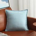 Axyaa Suede Fringed Pillow Case Green Navy Blue Grey Cushion Cover