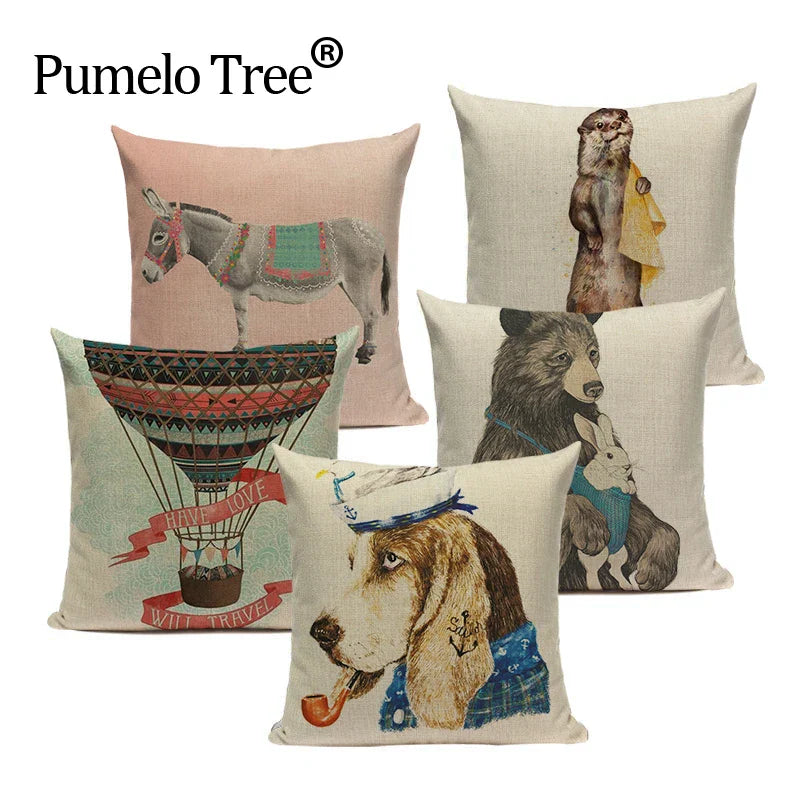 Axyaa Cute Animal Cartoon Home Decor Cushions - Golden Retriever & Koala Pillows
