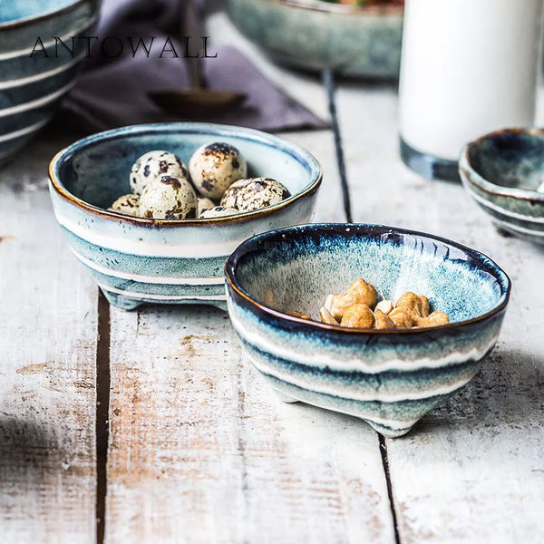 Axya Ceramic Hot Pot Sauce Dish Bowl - Japanese Style Striped Seasoning Bowl.