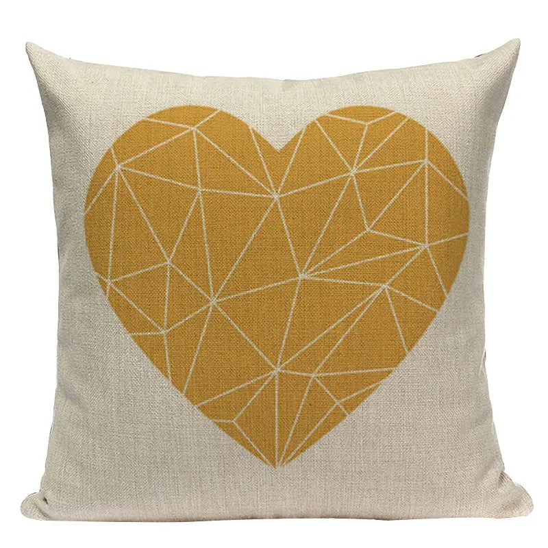 Nordic Geometric Deer Cushion Cover - Axyaa Yellow Heart Throw Pillow Case