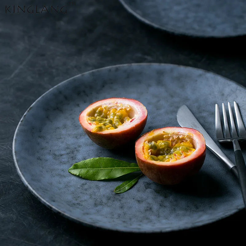 Axya Grey Marble Ceramic Dinner Plate - Solid Color Round Dish for Home
