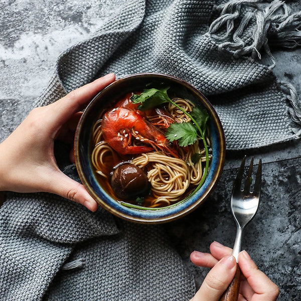 Axya Retro Blue Noodle Salad Bowl Set - Household Restaurant Dinnerware Bowls