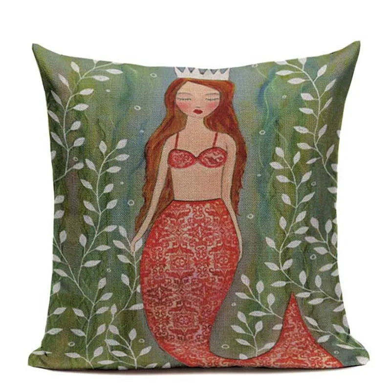 Axyaa Mermaid Pillowcase Ocean Style Cushion Cover 45x45cm Square Home Decor