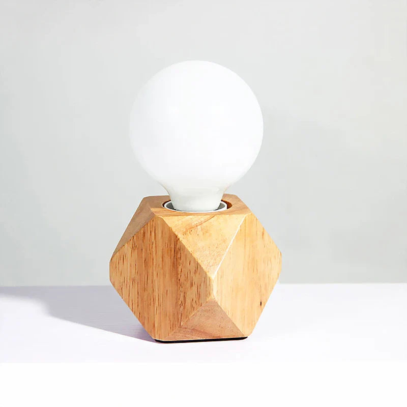 Solid Wood Polyhedron Table Lamp for Living Room Bedroom, Axya Branded Mini Desk Bedside Light