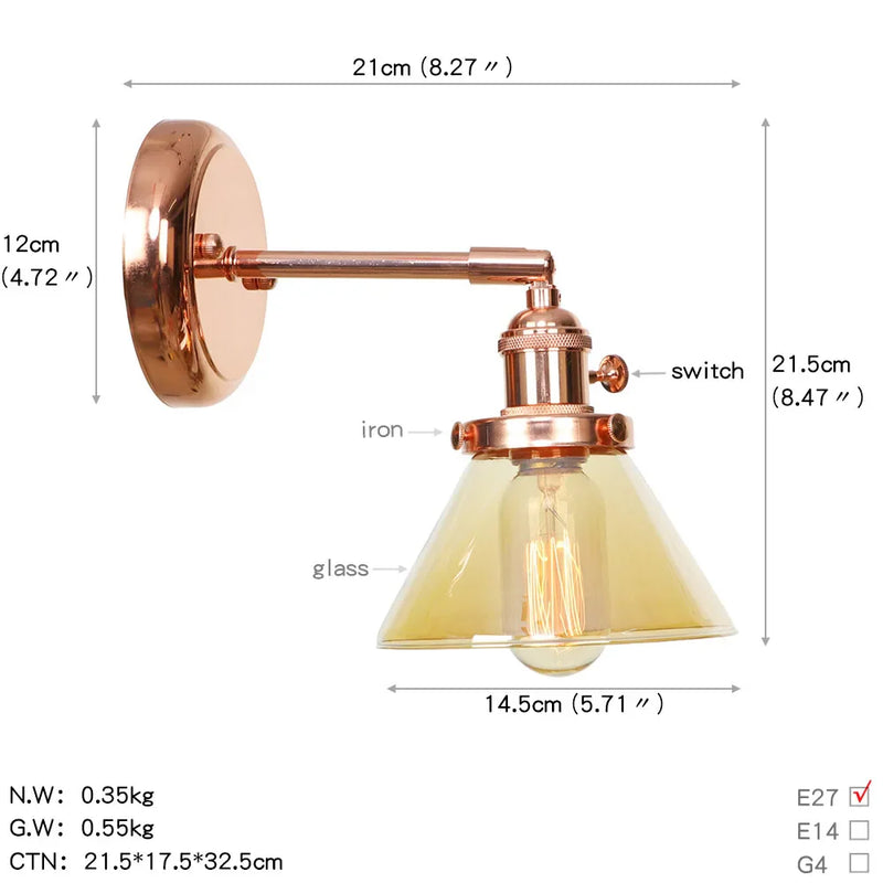 Axyaa Nordic Rose Gold Wall Lamp LED Sconce for Bedroom Bathroom Mirror