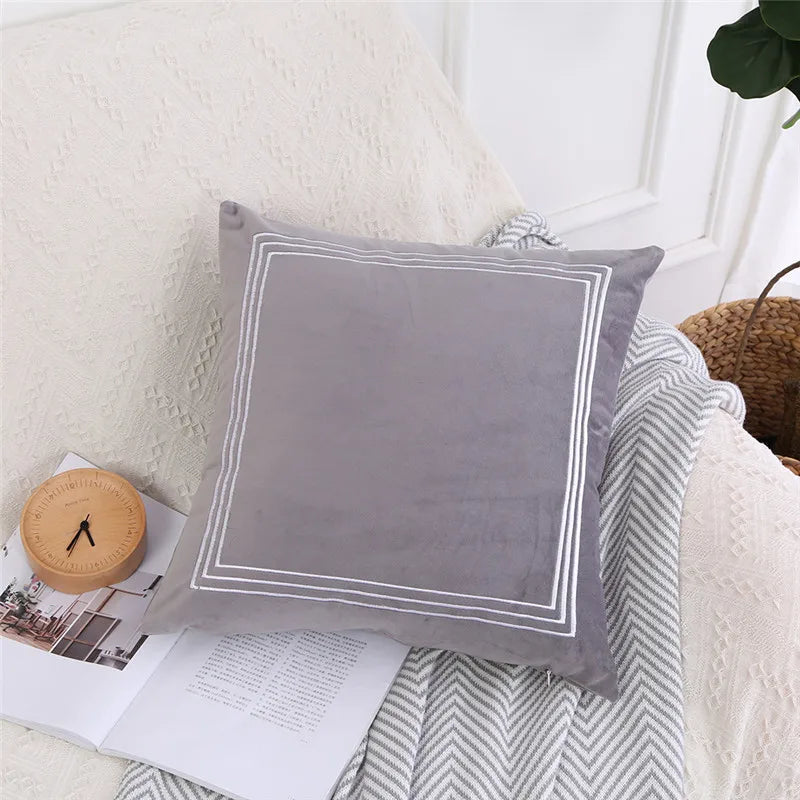 Axyaa Velvet Embroidery Cushion Cover | Home Decor Pillow Case 45x45cm