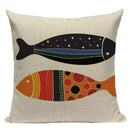 Colorful Fish Pattern Linen Cushion Cover by Axyaa