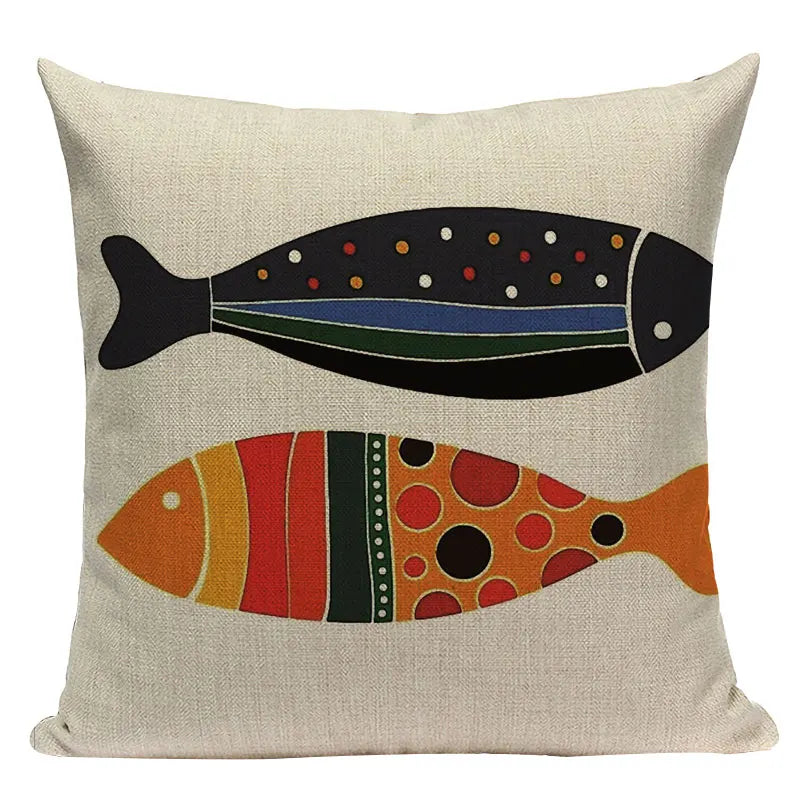 Colorful Fish Pattern Linen Cushion Cover by Axyaa