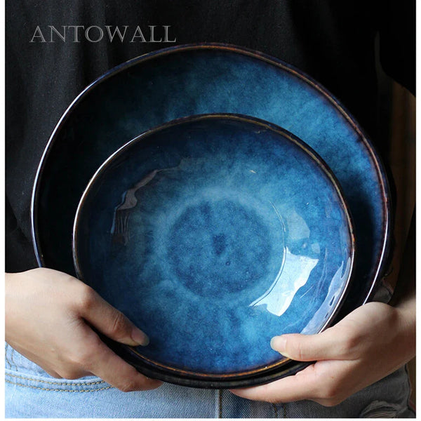 Axya Dim Blue Ceramic Soup Ramen Bowl - Elegant Tableware for Western Food