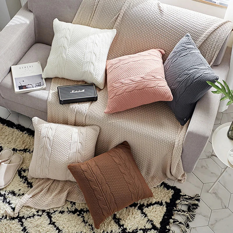 Axyaa Cable Knit Cushion Cover Soft Solid Pillow Case, 45cm*45cm, 5 Colors