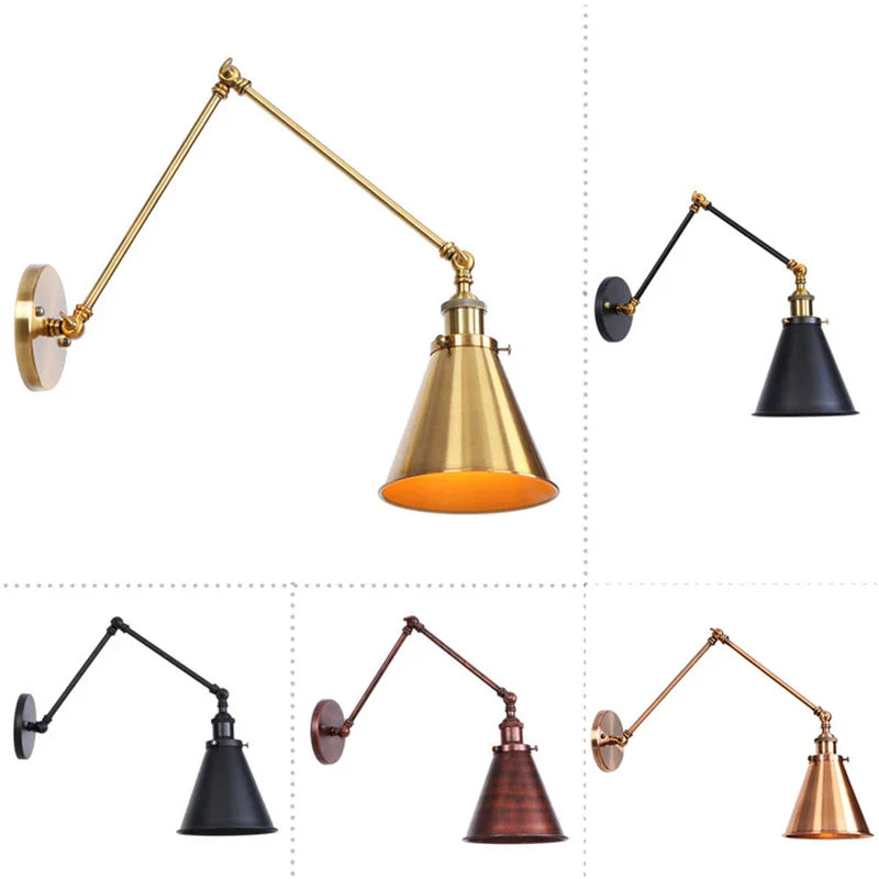 Axyaa Retro Adjustable Iron Wall Lamp Sconce, Industrial Black Brass Indoor Light.