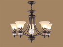 Axyaa Rustic Glass Shade Chandelier - Vintage Metal Hanging Lamp for Living Room