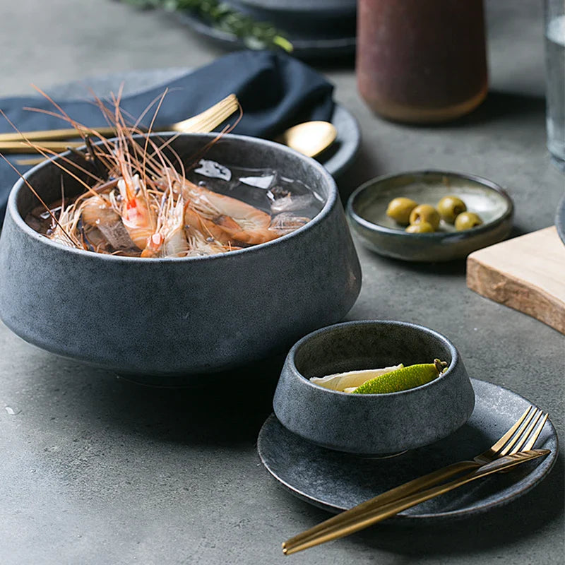 Axya Gray Marble Ceramic Soup Salad Bowl Set for Hotel & Clubhouse Dining