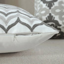 Axyaa Grey Pink Geometric Embroidered Cotton Cushion Cover 45x45cm