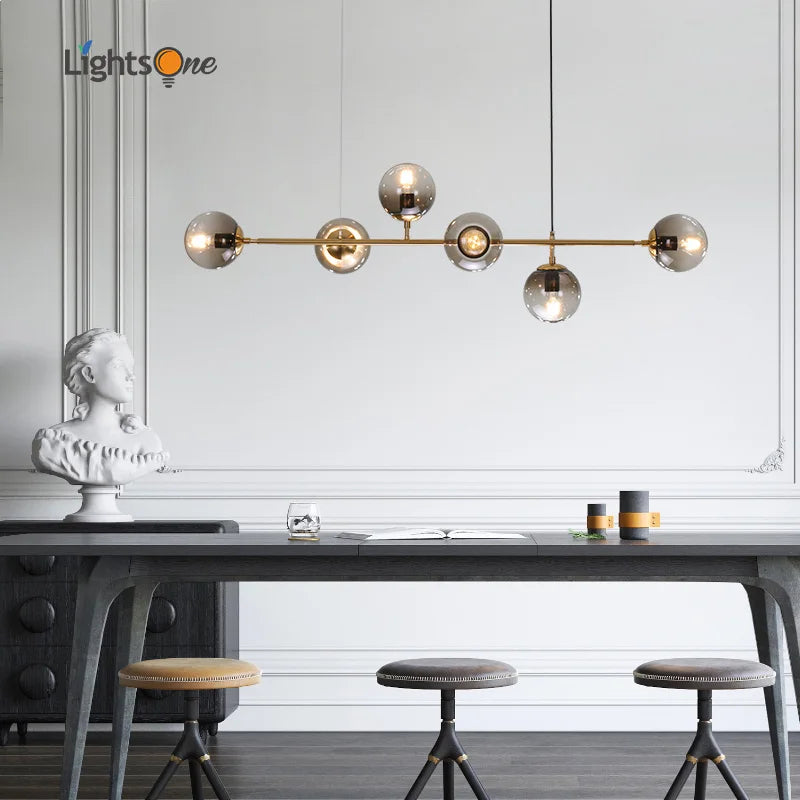 Axya Nordic Glass Ball Pendant Lights for Restaurant Living Room, Metal Rod Design