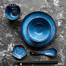 Axya European Blue Ceramic Dinner Set - 5pcs Plate, Bowl, Cup, Dish for 1 Person