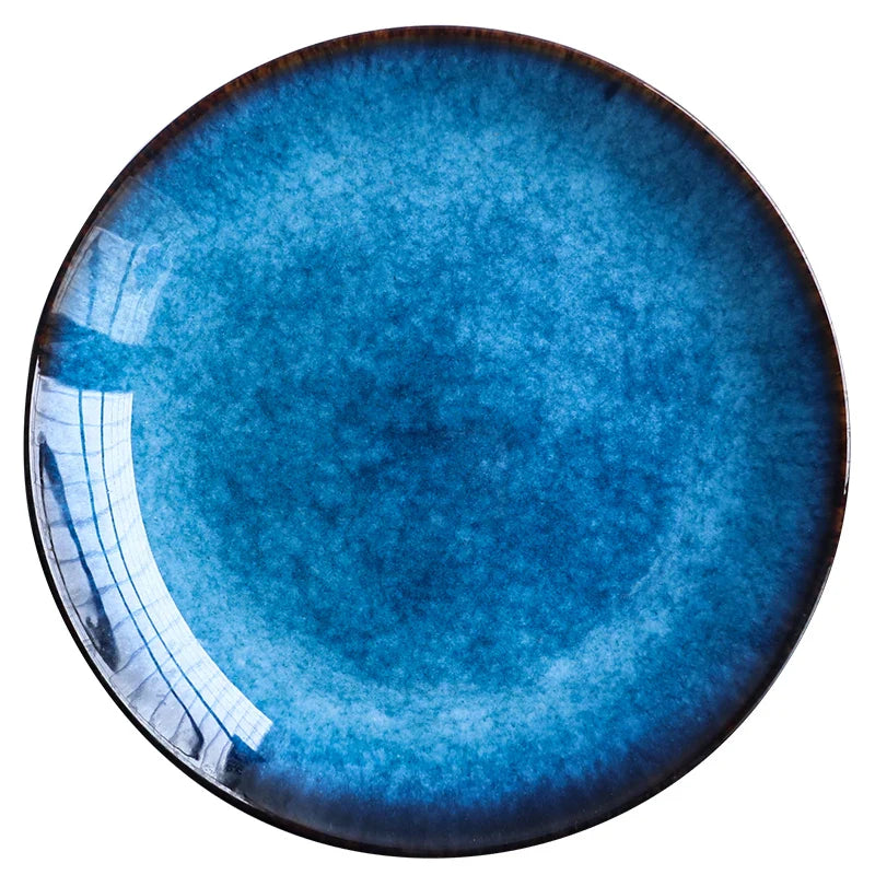 Axya Blue Western Plate: Japanese Round Dish for Commercial Use (Wholesale)