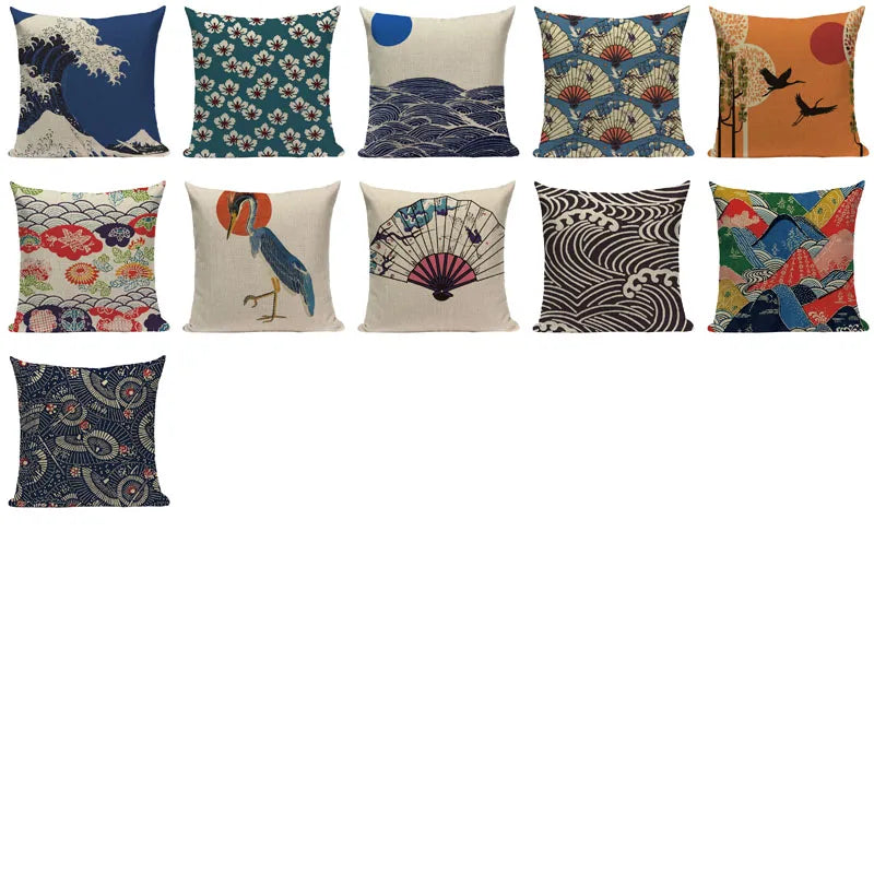 Axyaa Ukiyo Style Fuji Mountain Throw Pillow Cover