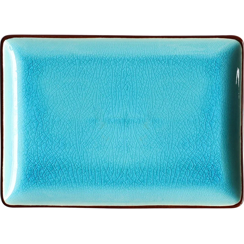 Axya Blue Ice Crack Glaze Plate for Western Food and Desserts