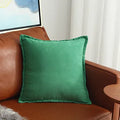 Axyaa Suede Fringed Pillow Case Green Navy Blue Grey Cushion Cover