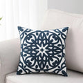 Axyaa Navy Blue Gray Black Floral Embroidered Cotton Pillow Cover 45x45cm