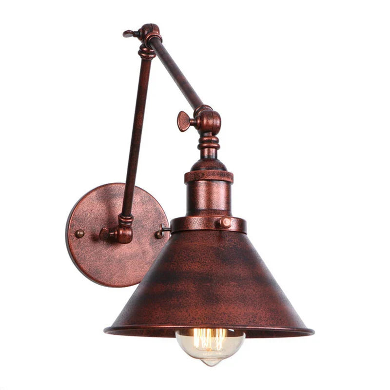 Axyaa Vintage E27 Industrial Sconce Wall Lamp, Long Arm Retro Black Copper Wandlamp