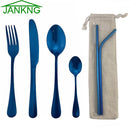 Rainbow Blue Gold Cutlery Set Stainless Steel Tableware by Axyaa