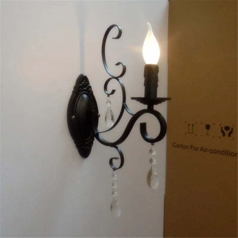 Retro Loft Wall Lamp White Black Iron Crystal Deco Wall Sconce for Axyaa