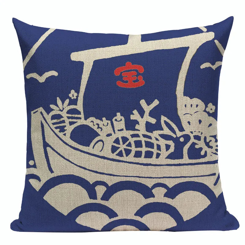 Axyaa Japanese Style Sofa Pillow Cover 45x45cm - Jin Wind and Carp Pattern
