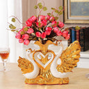 Axyaa Swan Wedding Gift Ceramic Vase Home Decor Craft Livingroom TV Table Figurine