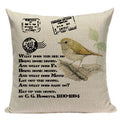 Axyaa Retro Bird Text Flower Cotton Linen Cushion Cover