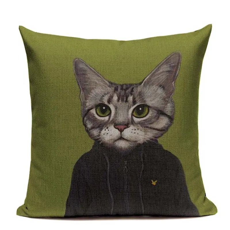 Axyaa Cartoon Cat Cushion Cover: High Quality Linen Sofa Home Decor Pillowcase