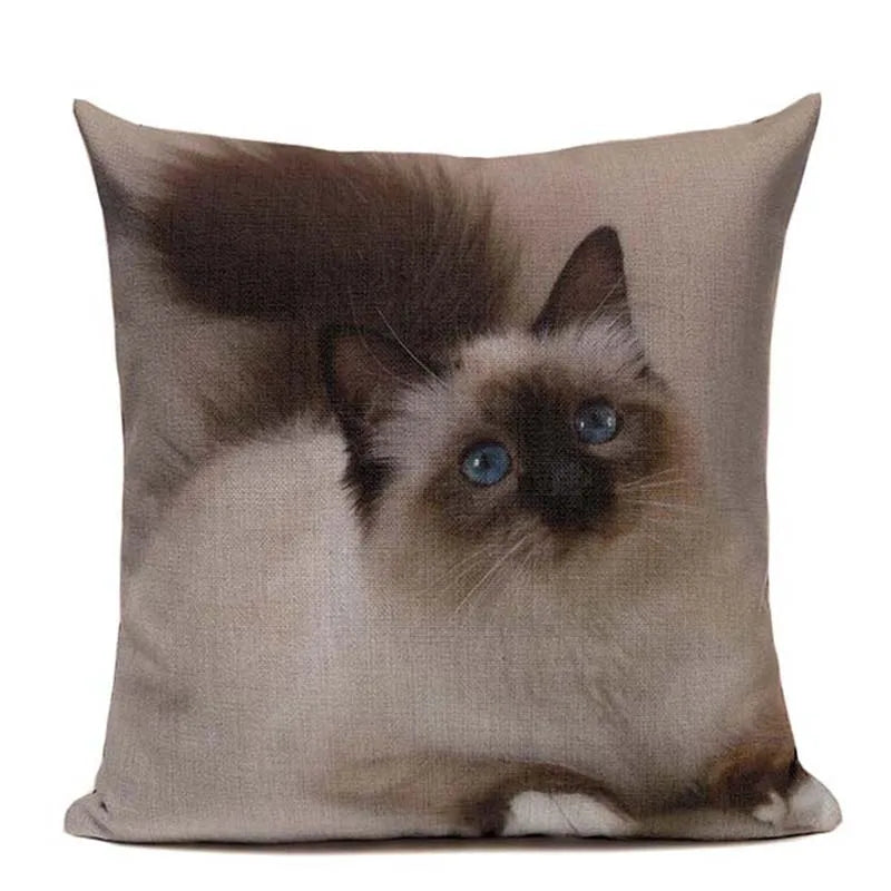 Axyaa Cute Cat Hand-Painted Linen Pillow Cover Black White Yellow