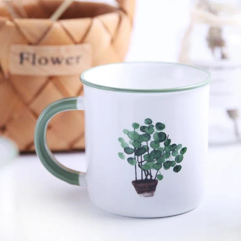 Axya Green Plant Ceramic Milk Tea Coffee Mug Office Drinkware Birthday Gift