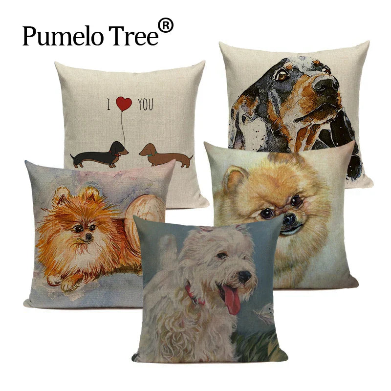 Axyaa Cute Dog Pillow Cases Cartoon Animal Decorative Pillows for Couch