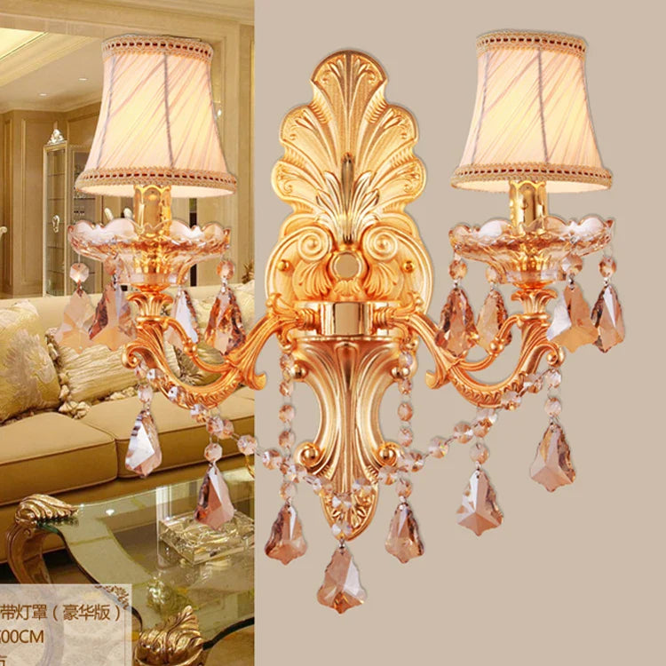 Luxury Gold Crystal Wall Light Indoor, Axyaa Alloy Crystal Candle Wall Lamp with E14 Bulb