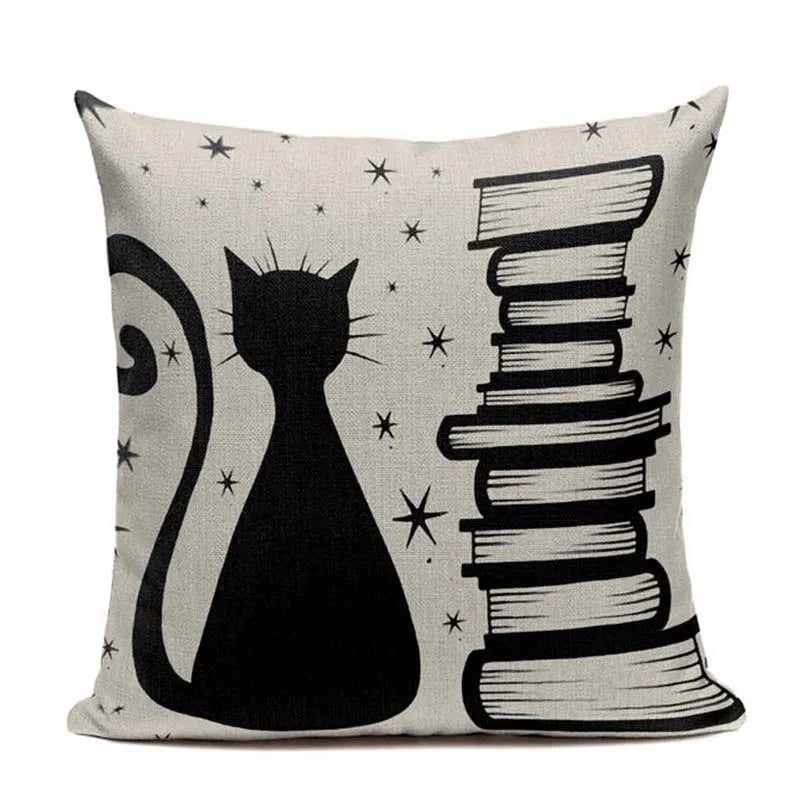 Axyaa Custom Linen Pillowcase for Home Sofa Decor - Cat Happy Reading Book Cover