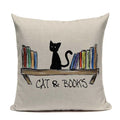 Axyaa Custom Linen Pillowcase for Home Sofa Decor - Cat Happy Reading Book Cover