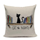 Axyaa Custom Linen Pillowcase for Home Sofa Decor - Cat Happy Reading Book Cover