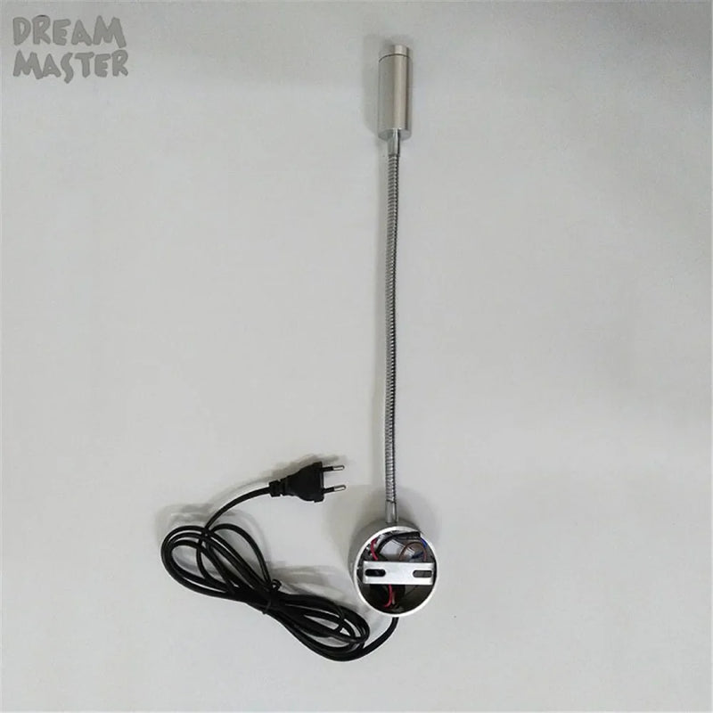 Axyaa Silver Wall Lamp: Flexible Hose LED Modern Light with Switch - 3W Warm White