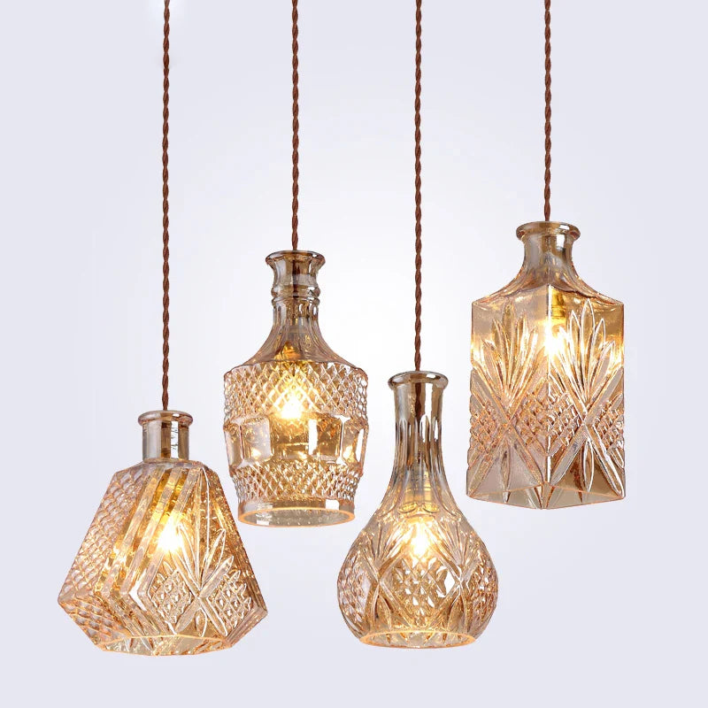 Axyaa Vintage Wine Bottle Pendant Lights with Glass Shade