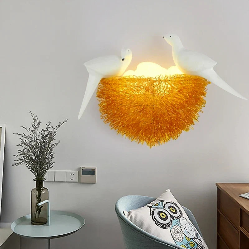 Axya Bird's Nest LED Wall Lamp with 3D Birds Art