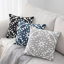 Axyaa Navy Blue Gray Black Floral Embroidered Cotton Pillow Cover 45x45cm