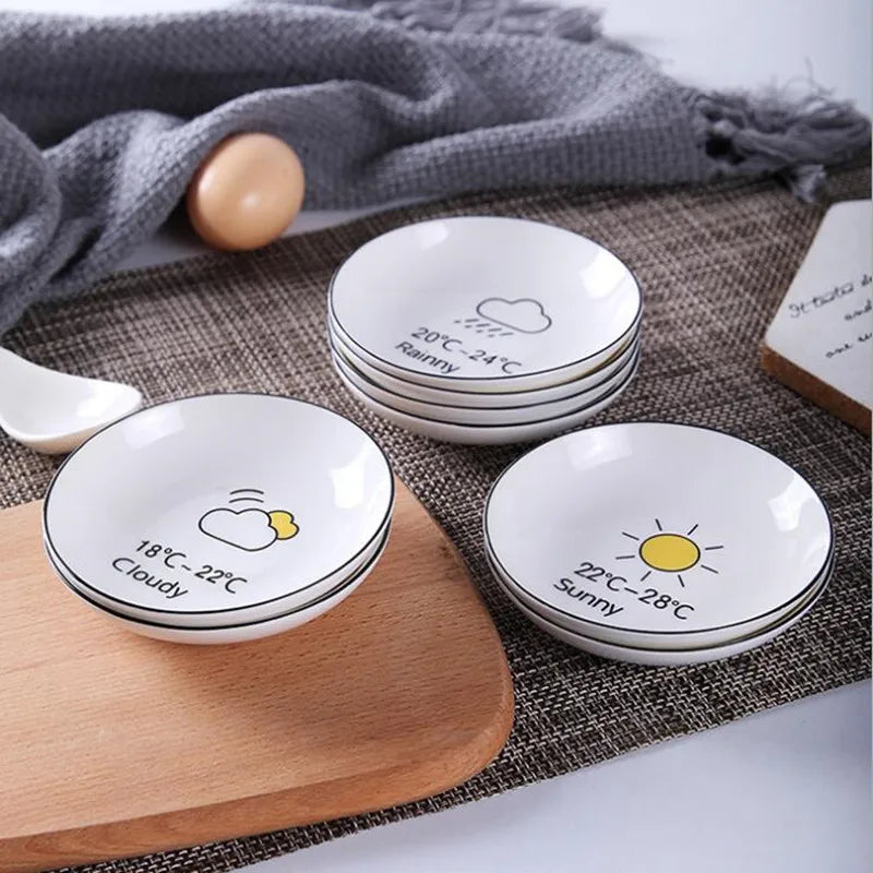 Axya™ Weather Pattern Soy Dish 10cm - Novelty Kitchen Tableware Small Plate Gift